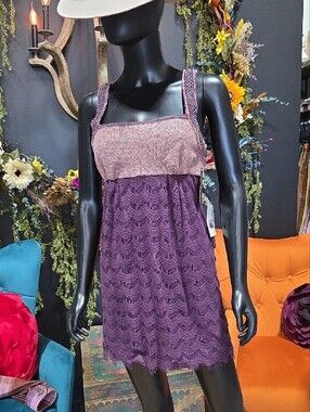 Free People Purple Lace Mini Dress with Plaid Shacket